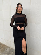 Vestido preto transparência mangas