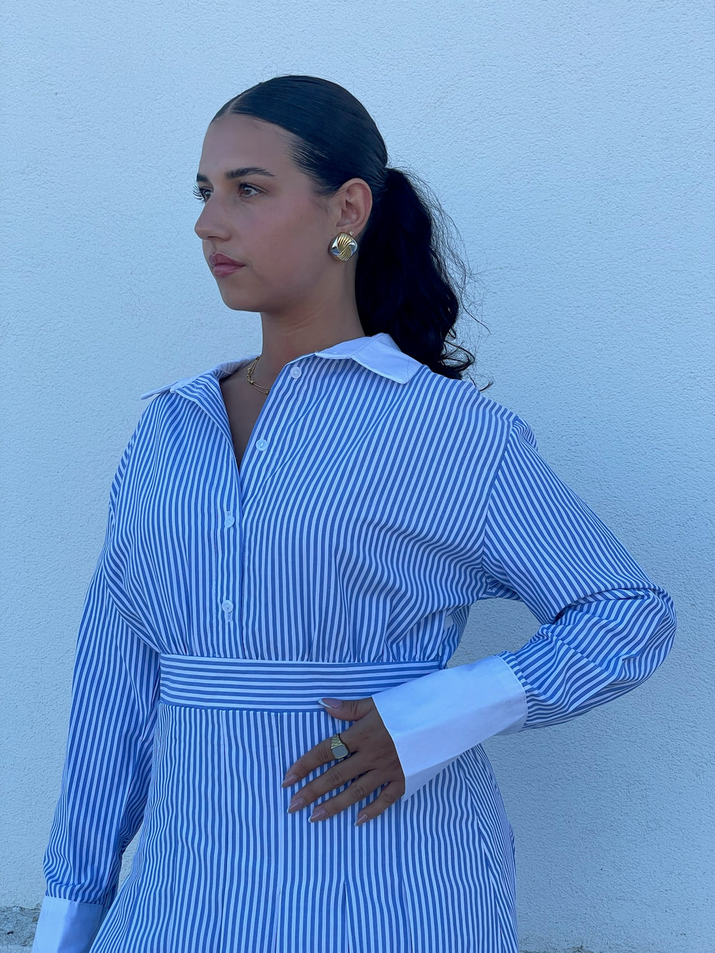 Vestido riscas azul e branco