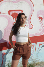 Tshirt canelada cinza e branco