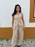 Conjunto pantalona e top bege