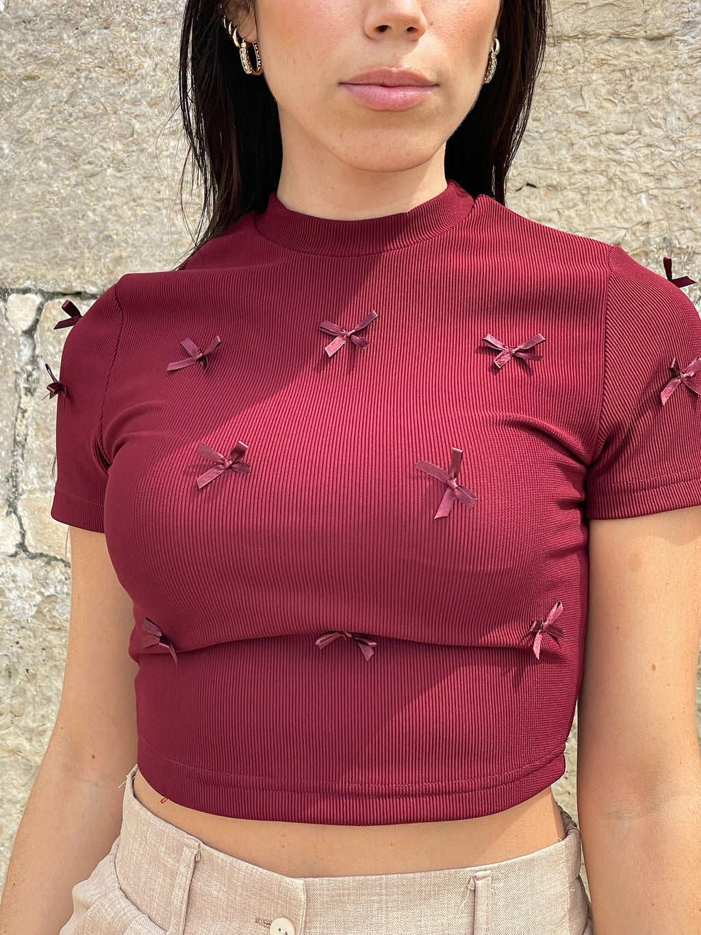 Tshirt laços bordo e preto