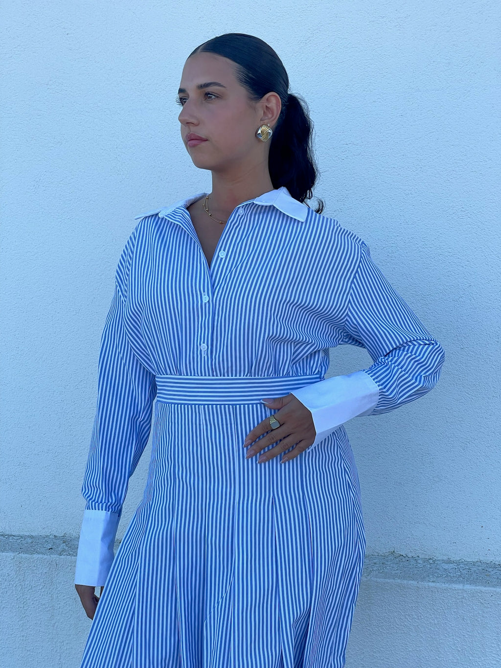 Vestido riscas azul e branco