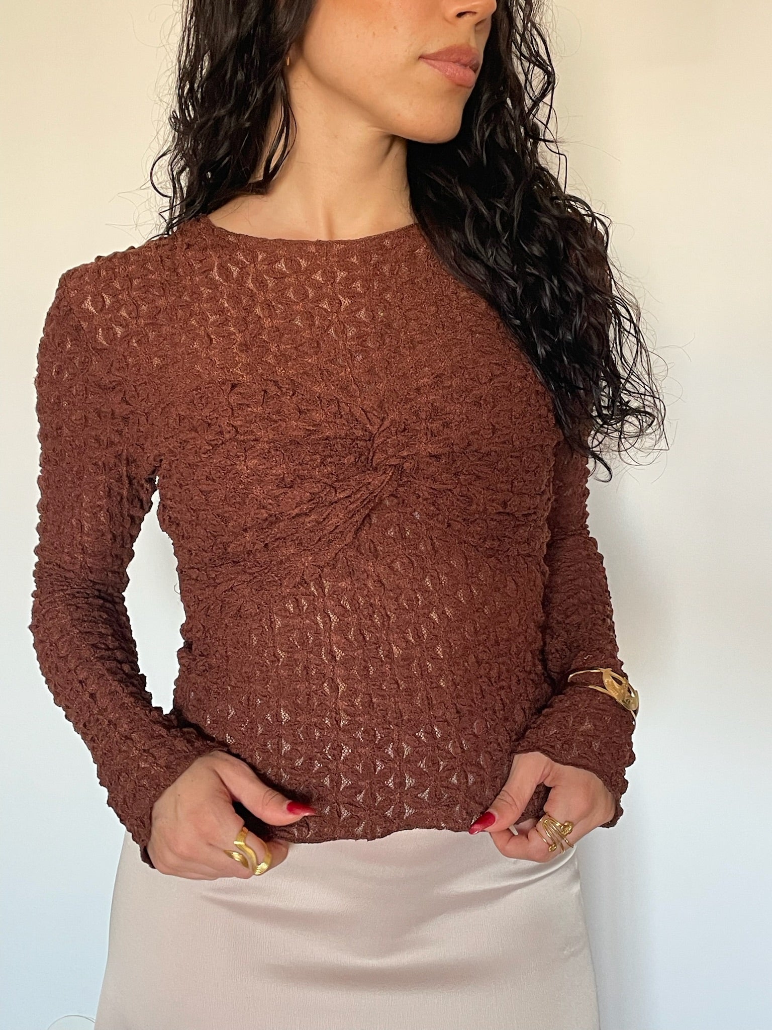 Blusa renda pormenor peito