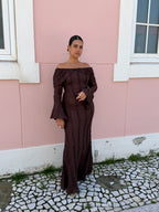 Vestido renda castanho