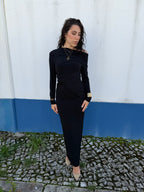 Vestido preto faixa cintura