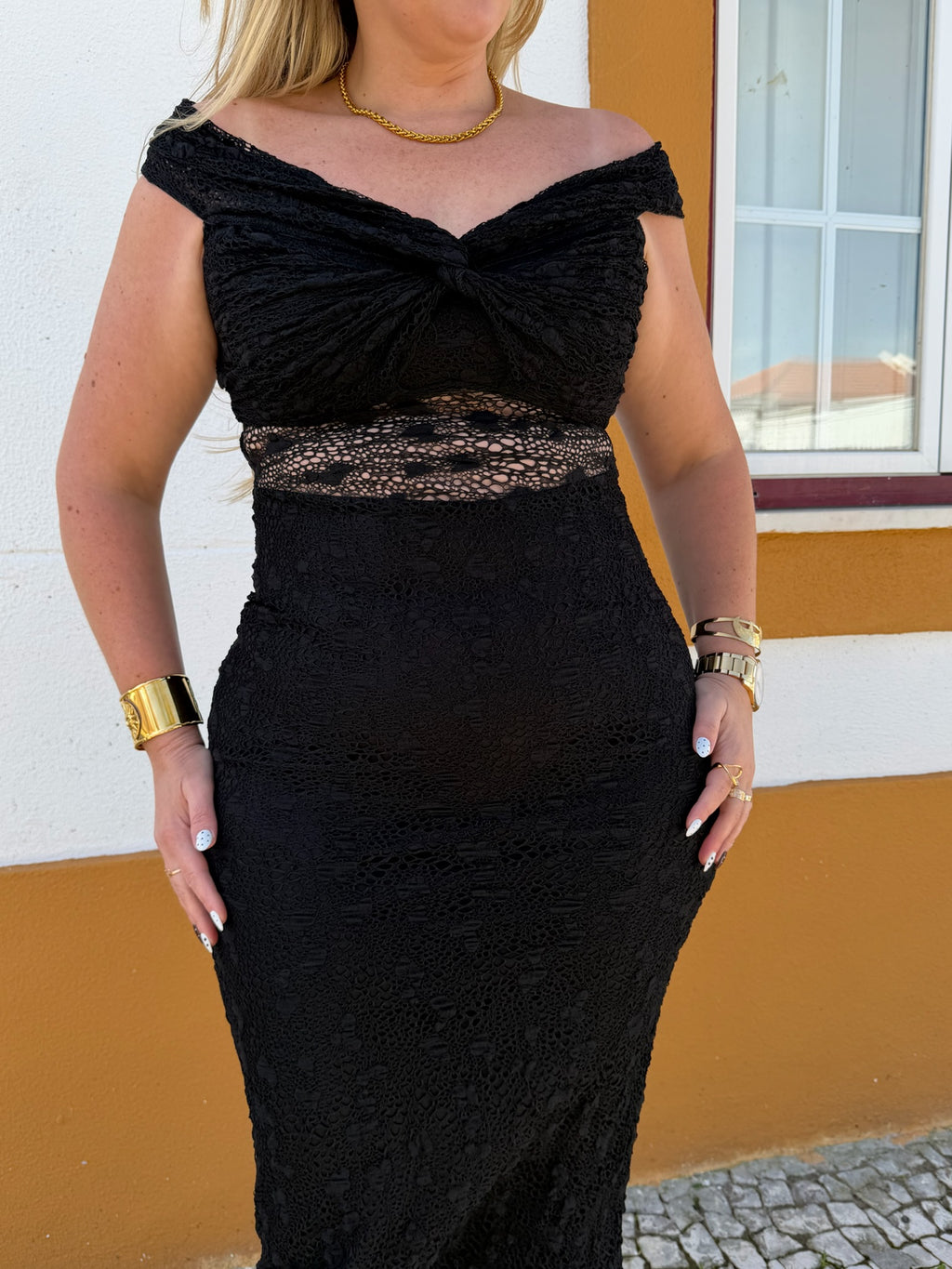 Vestido renda preto alças