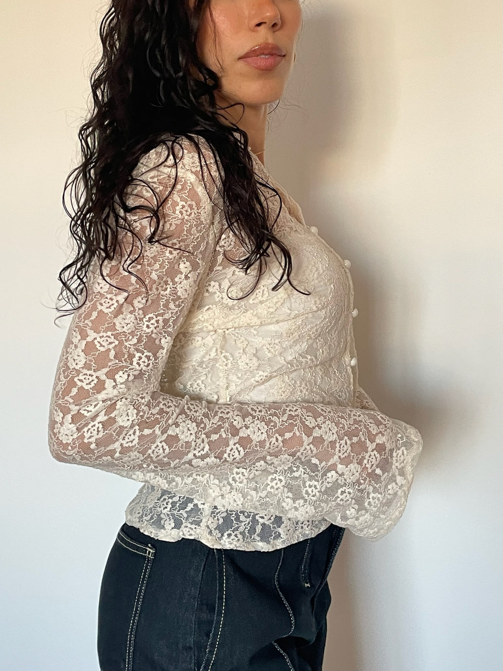Camisa renda com botões