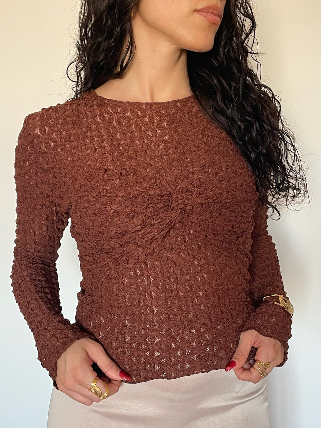 Blusa renda pormenor peito
